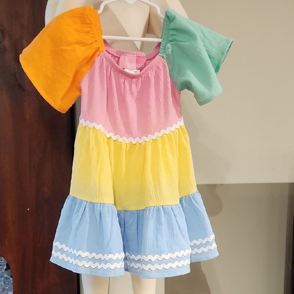 Good Lad Pink and Yellow Tiered Casual Dress